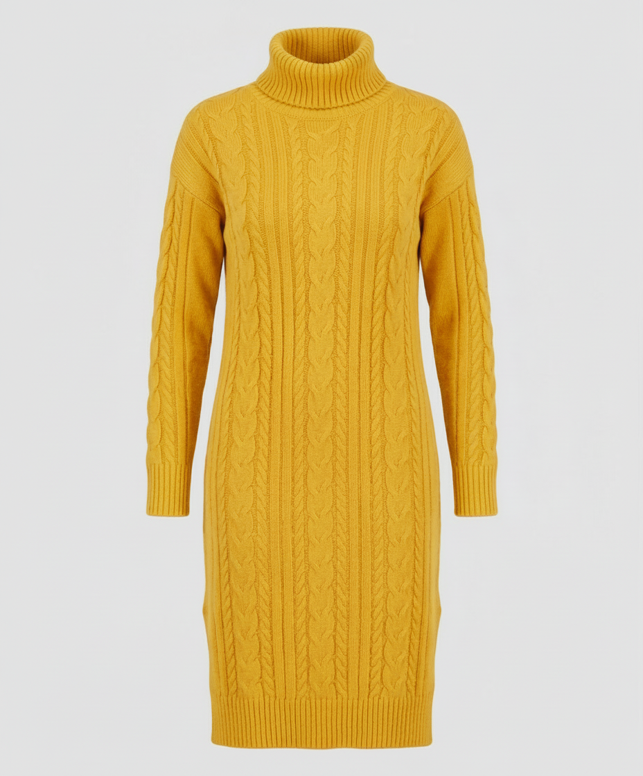 Kimberly | Chic Cable Knit Turtleneck Winter Sweater Dress