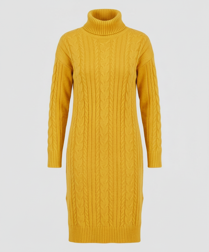 Kimberly | Chic Cable Knit Turtleneck Winter Sweater Dress