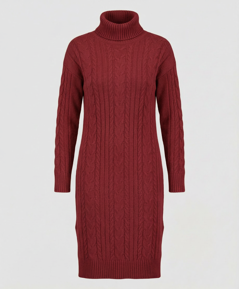 Kimberly | Chic Cable Knit Turtleneck Winter Sweater Dress