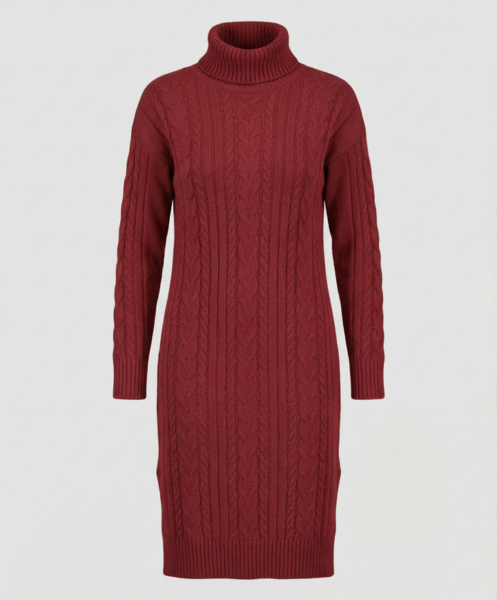 Kimberly | Chic Cable Knit Turtleneck Winter Sweater Dress