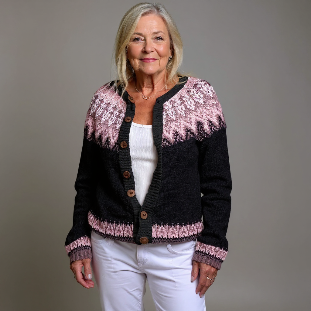 Kimberly | Chic Fair Isle Cardigan Womens Button Front Sweater