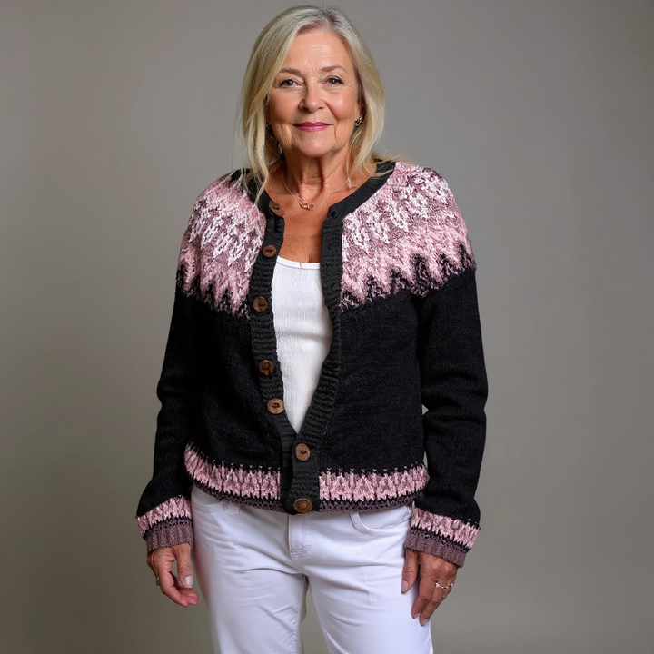Kimberly | Chic Fair Isle Cardigan Womens Button Front Sweater