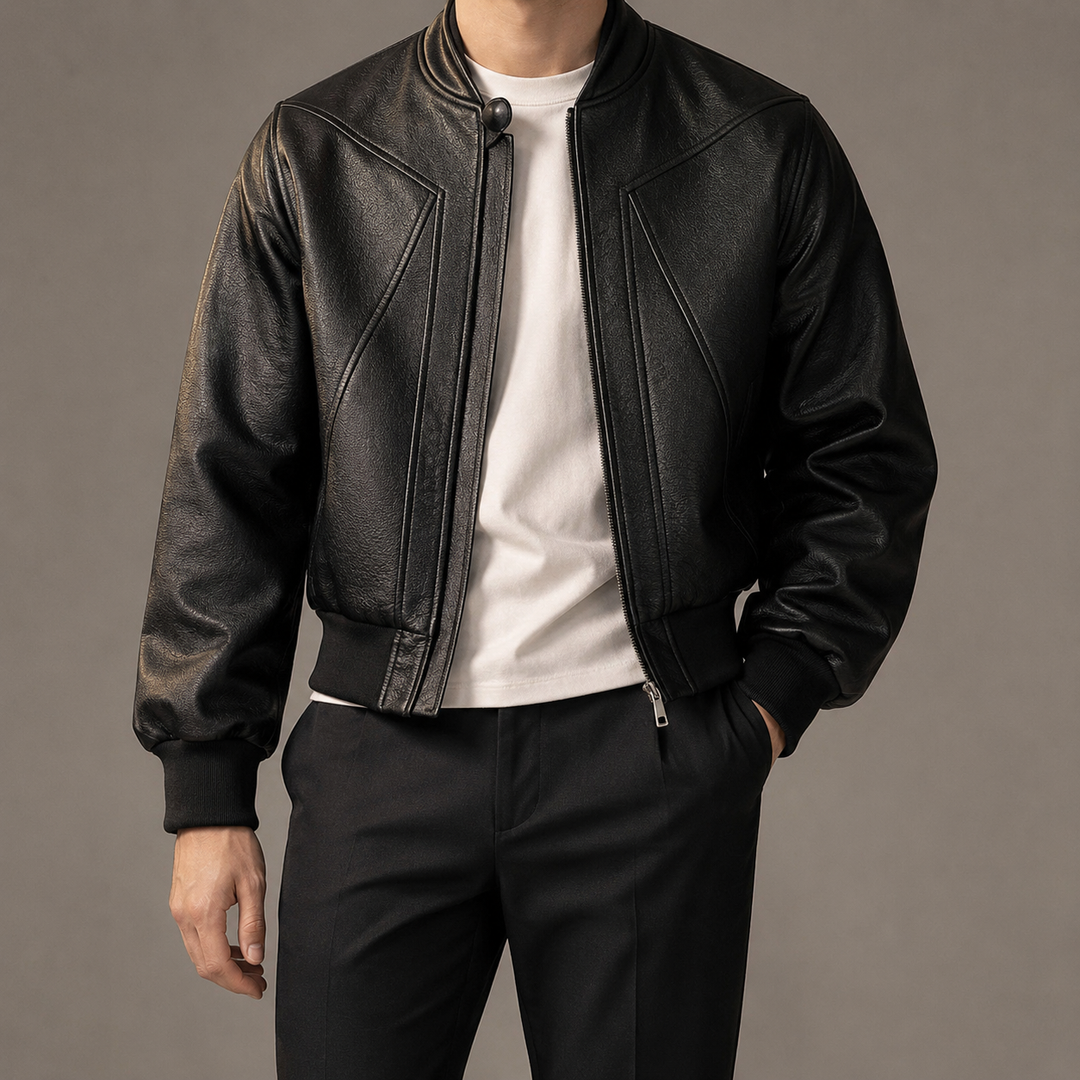 Kyle | Relaxed Cropped Leather Bomber Jacket