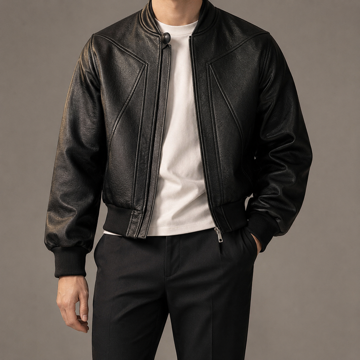 Kyle | Relaxed Cropped Leather Bomber Jacket