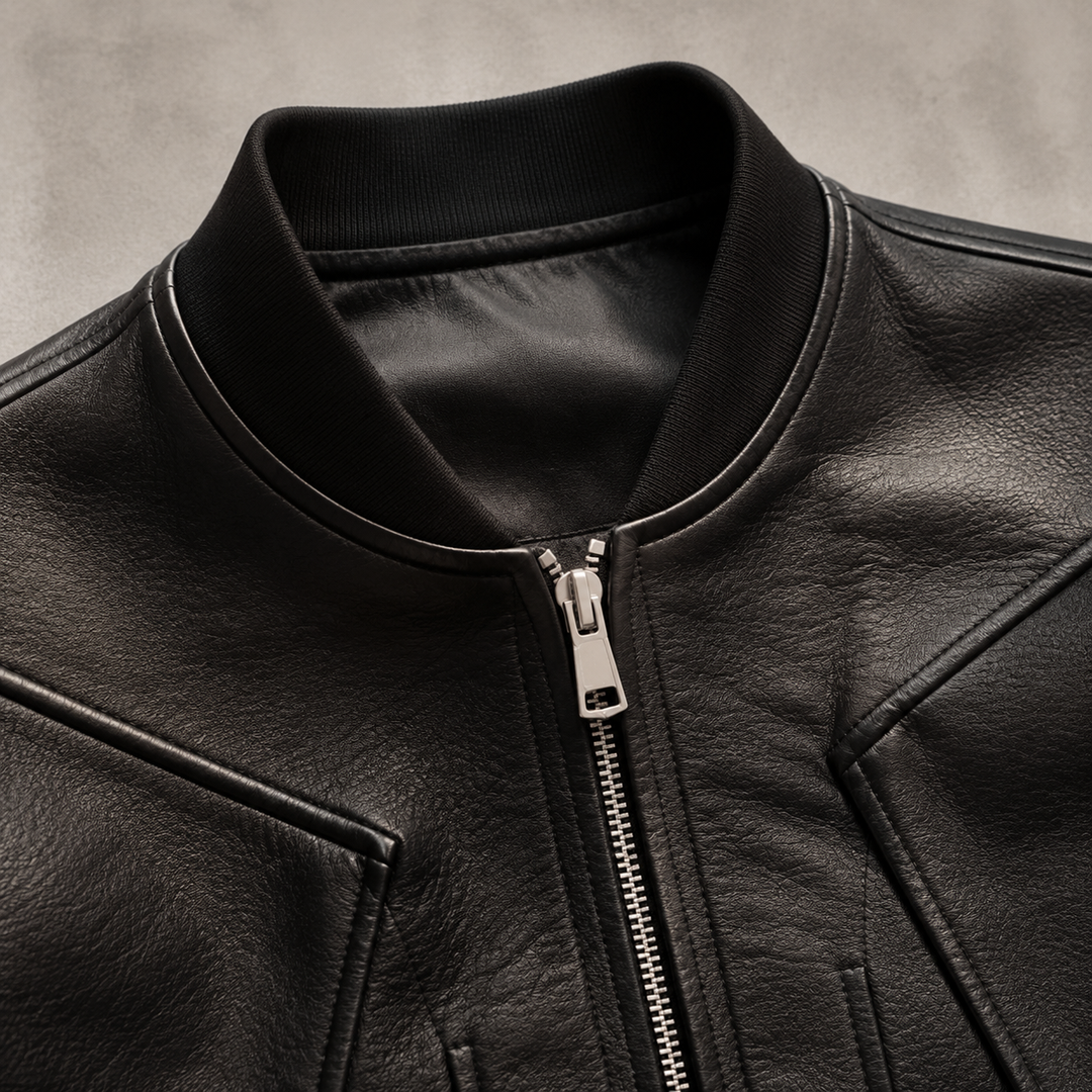 Kyle | Relaxed Cropped Leather Bomber Jacket