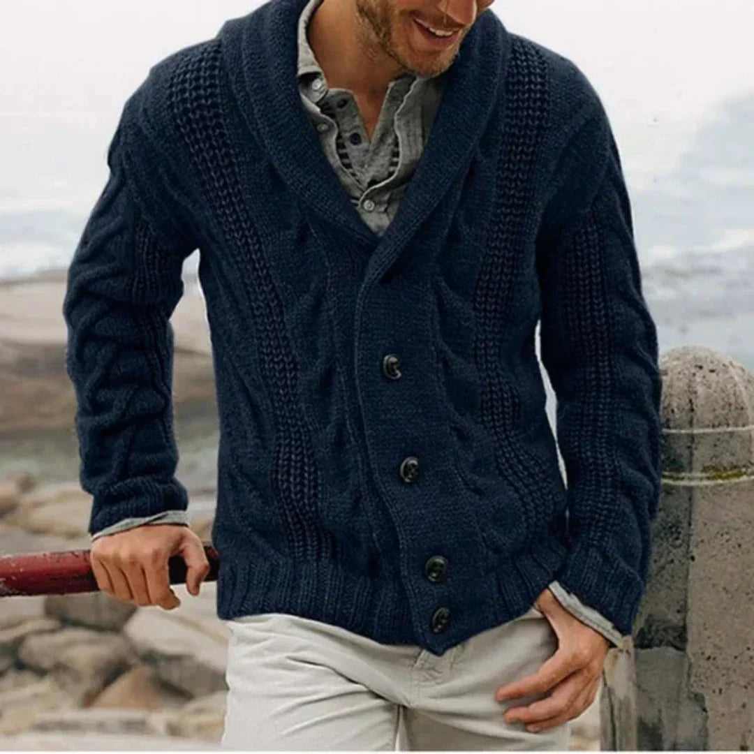 Larry | Classic Shawl Collar Chunky Cable Knit Sweater Cardigan