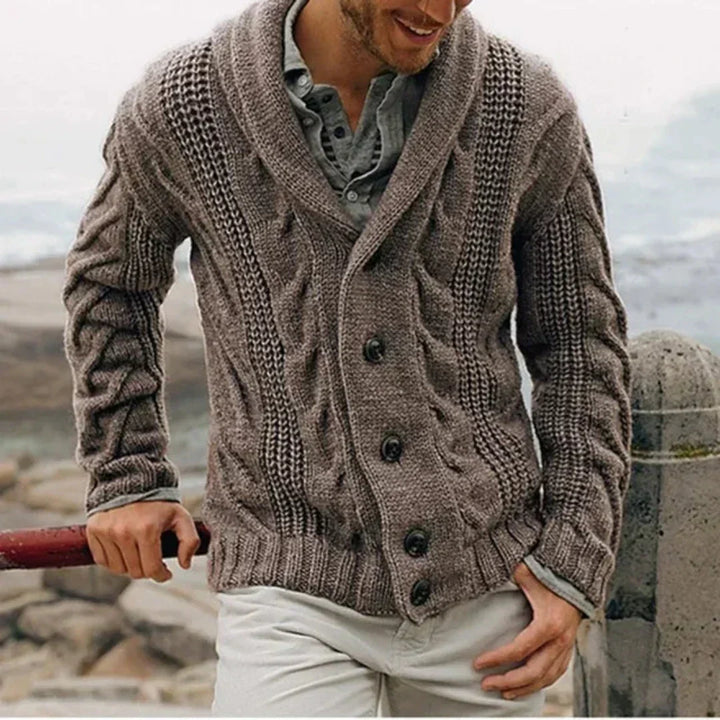 Larry | Classic Shawl Collar Chunky Cable Knit Sweater Cardigan