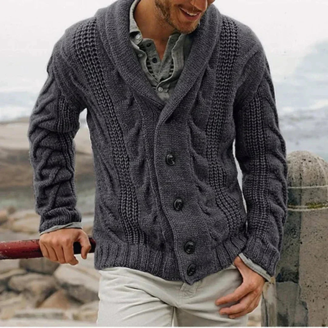 Larry | Classic Shawl Collar Chunky Cable Knit Sweater Cardigan