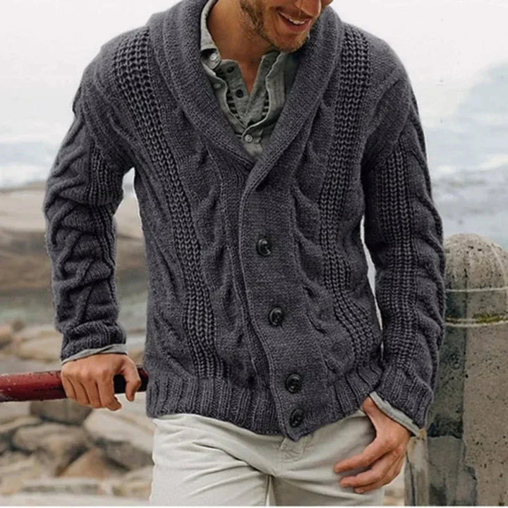 Larry | Classic Shawl Collar Chunky Cable Knit Sweater Cardigan