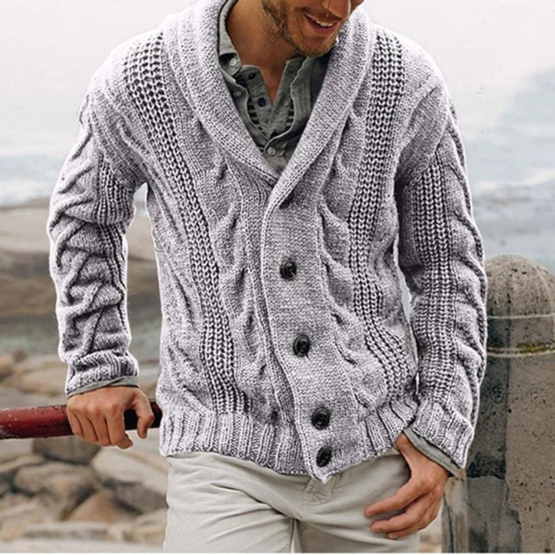 Larry | Classic Shawl Collar Chunky Cable Knit Sweater Cardigan