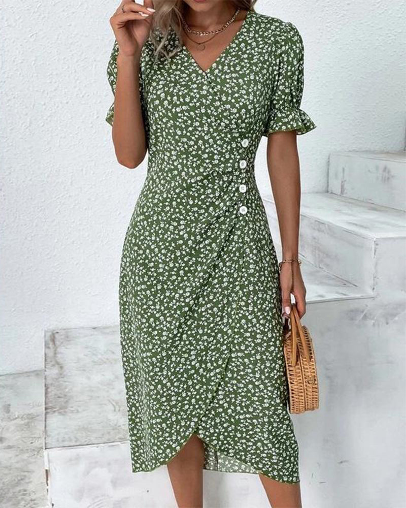 Laura | Cozy Floral Wrap Midi Holiday Dress
