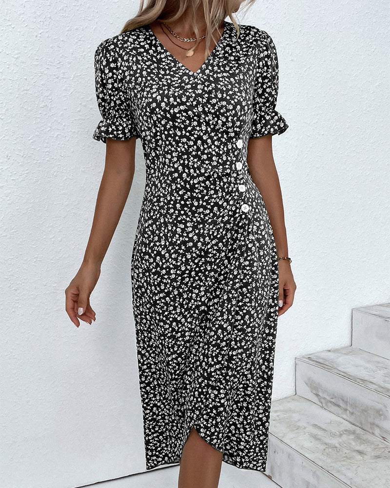 Laura | Cozy Floral Wrap Midi Holiday Dress