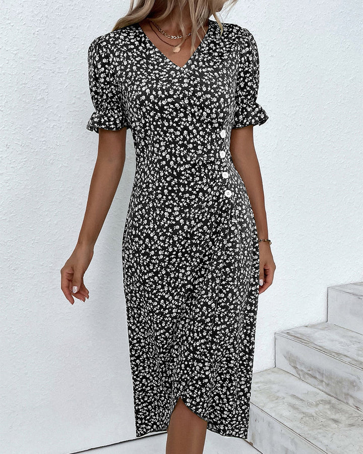 Laura | Cozy Floral Wrap Midi Holiday Dress