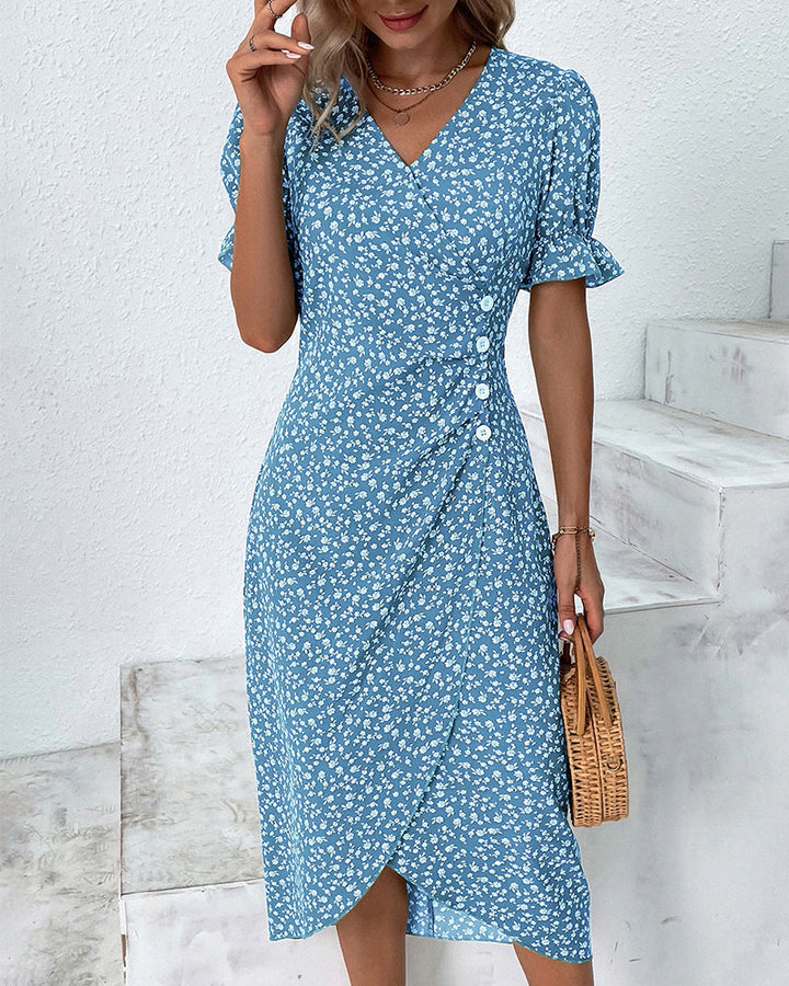 Laura | Cozy Floral Wrap Midi Holiday Dress