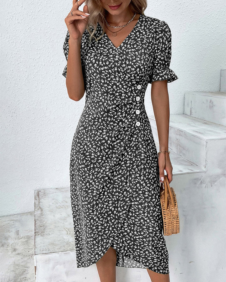 Laura | Cozy Floral Wrap Midi Holiday Dress