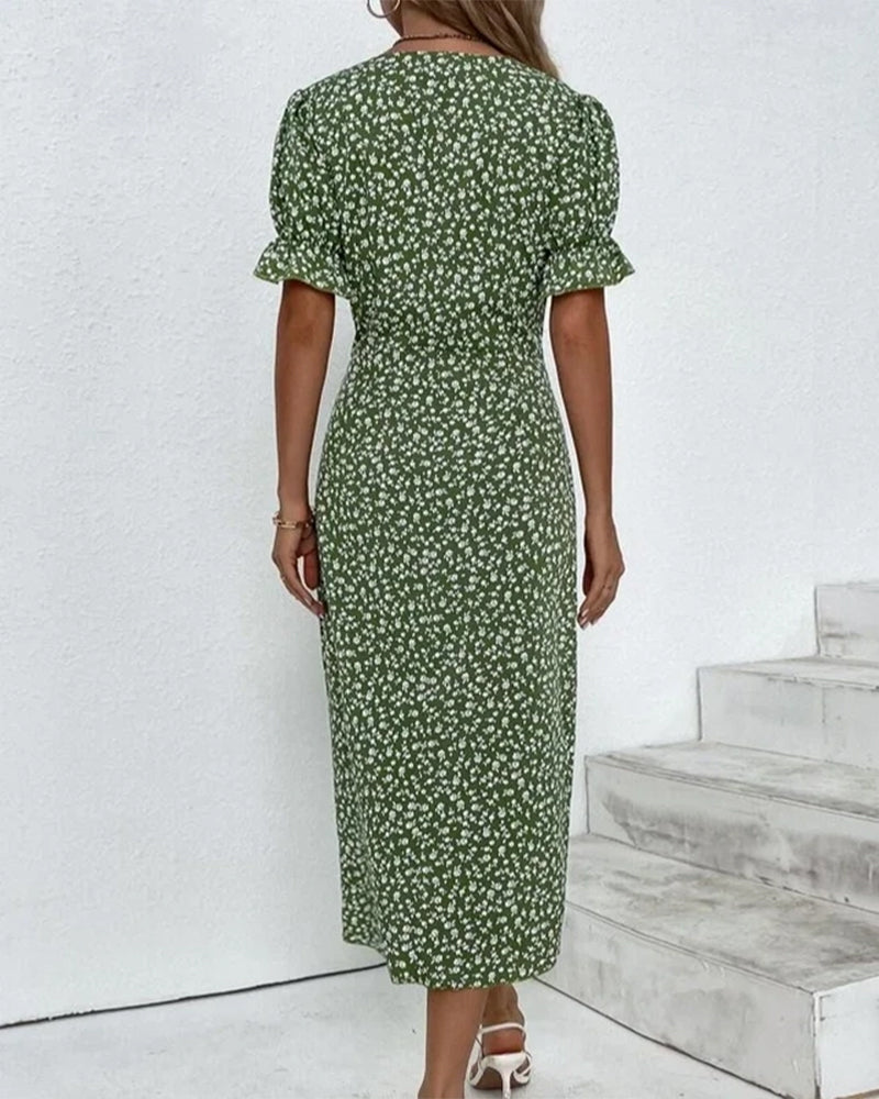 Laura | Cozy Floral Wrap Midi Holiday Dress
