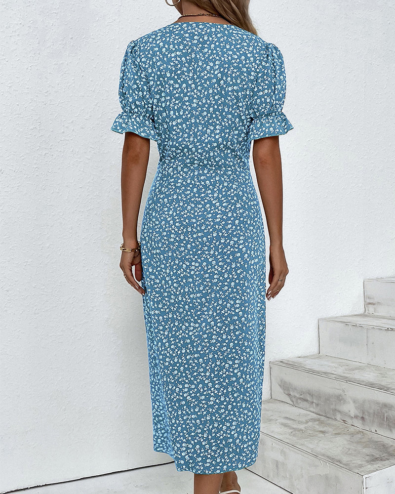 Laura | Cozy Floral Wrap Midi Holiday Dress