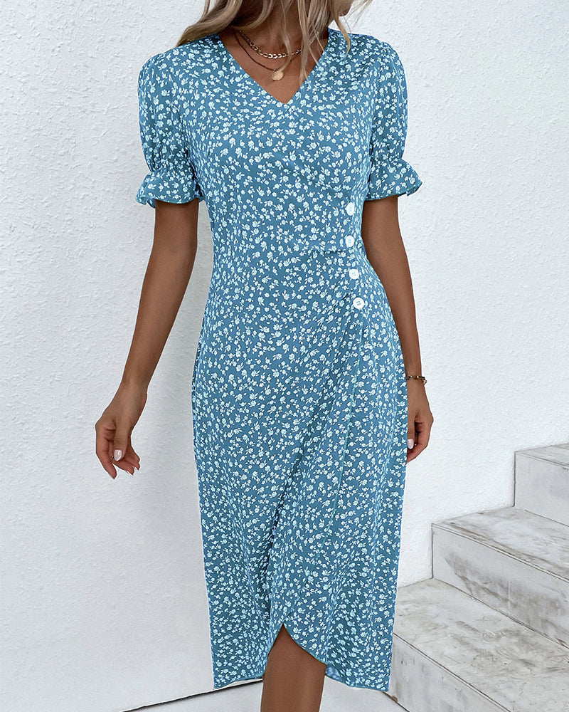 Laura | Cozy Floral Wrap Midi Holiday Dress