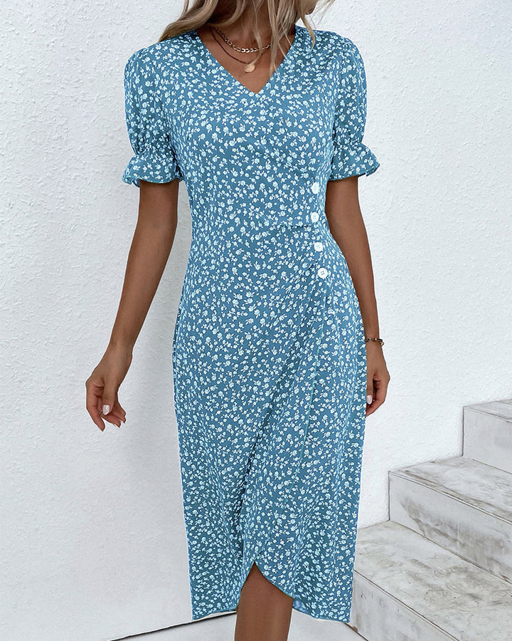 Laura | Cozy Floral Wrap Midi Holiday Dress