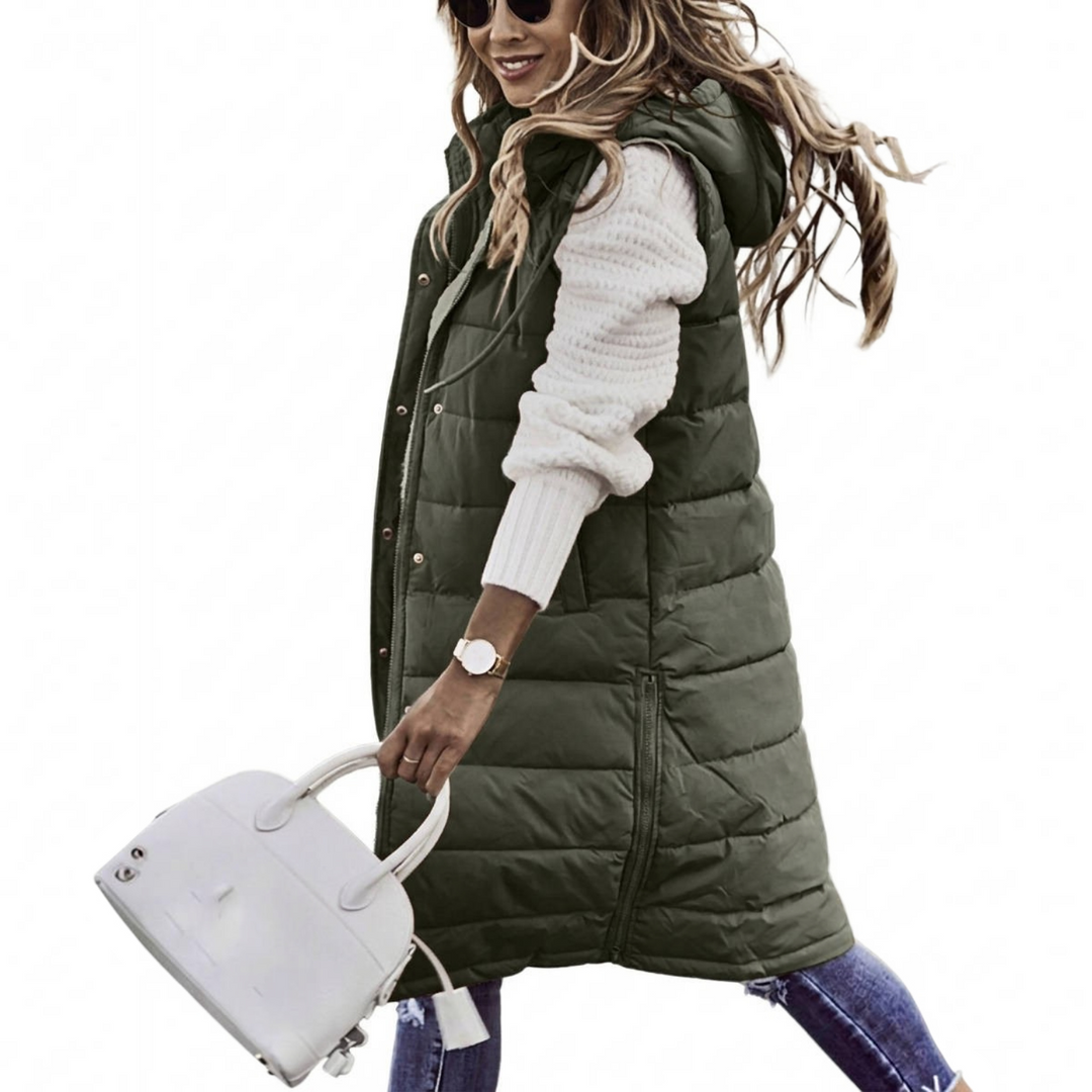 Laura | Cozy Long Hooded Puffer Jacket Vest
