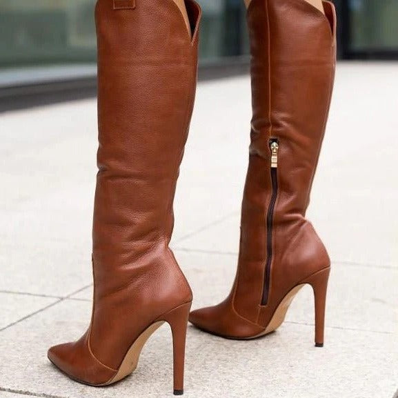 Laura | Elegant Pointed Toe Knee High Boots with Stiletto Heel