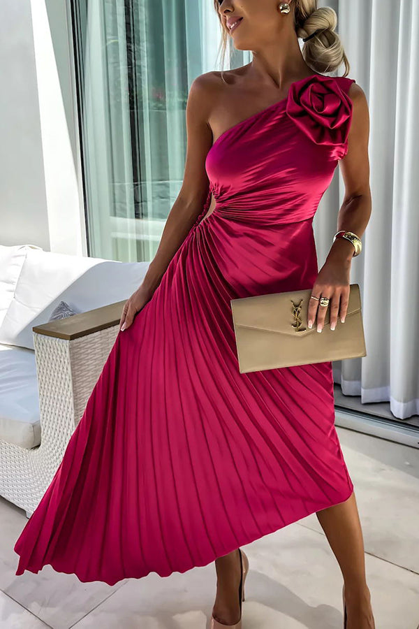 Laura | Graceful One-Shoulder Pleated Maxi Christmas Dress