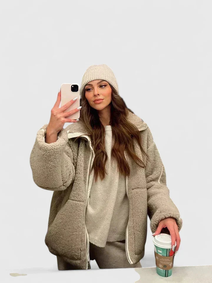 Lauren | Classic High Collar Zip Up Sherpa Jacket Women