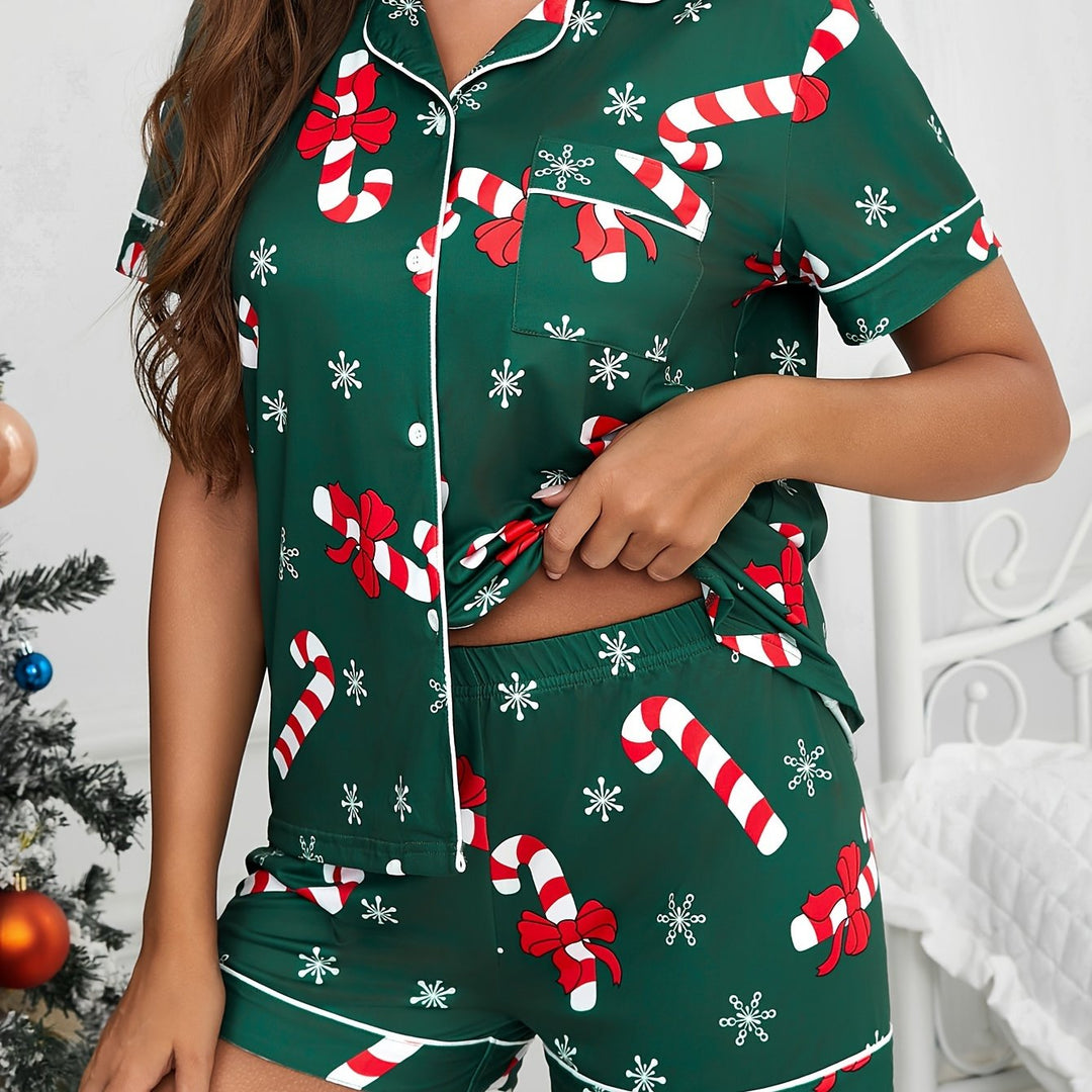 Lauren | Effortless Candy Cane Print Christmas Pajamas Set