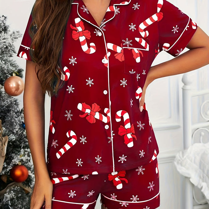 Lauren | Effortless Candy Cane Print Christmas Pajamas Set