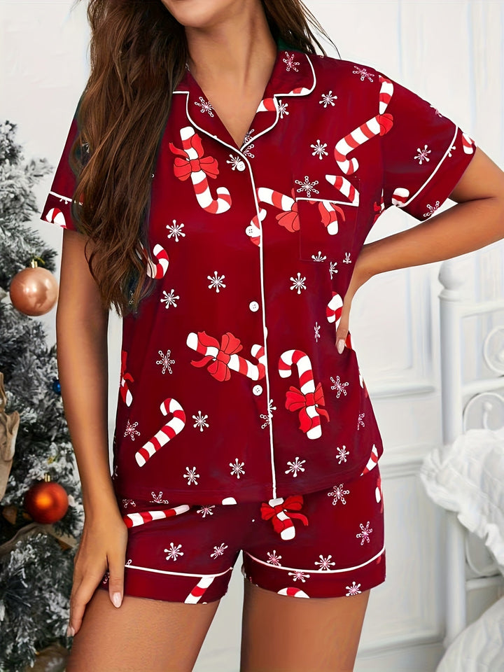 Lauren | Effortless Candy Cane Print Christmas Pajamas Set