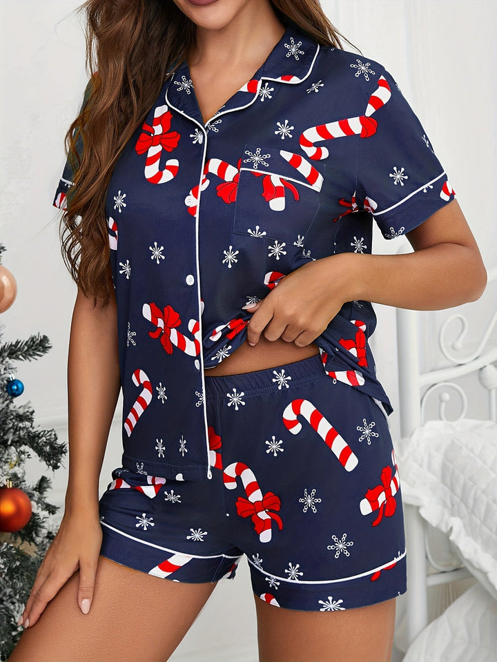 Lauren | Effortless Candy Cane Print Christmas Pajamas Set