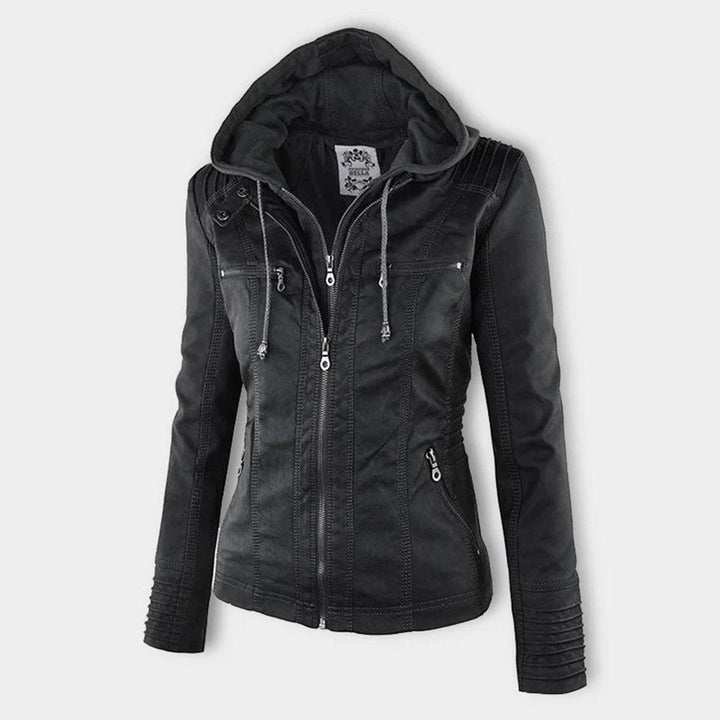 Lauren | Refined Hooded Moto Leather Jacket with Detachable Hood