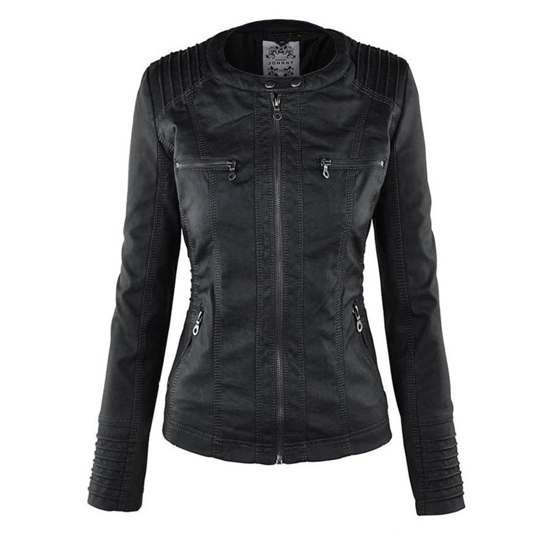 Lauren | Refined Hooded Moto Leather Jacket with Detachable Hood