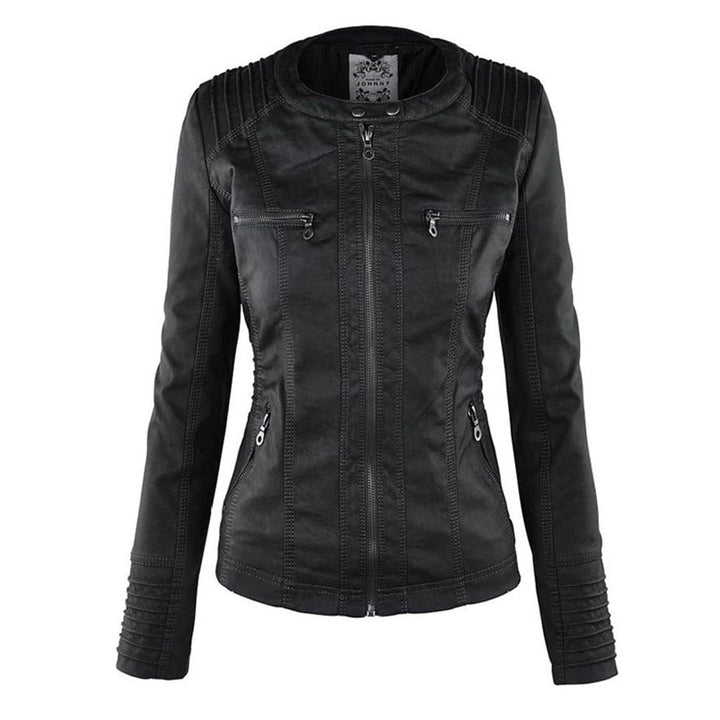 Lauren | Refined Hooded Moto Leather Jacket with Detachable Hood