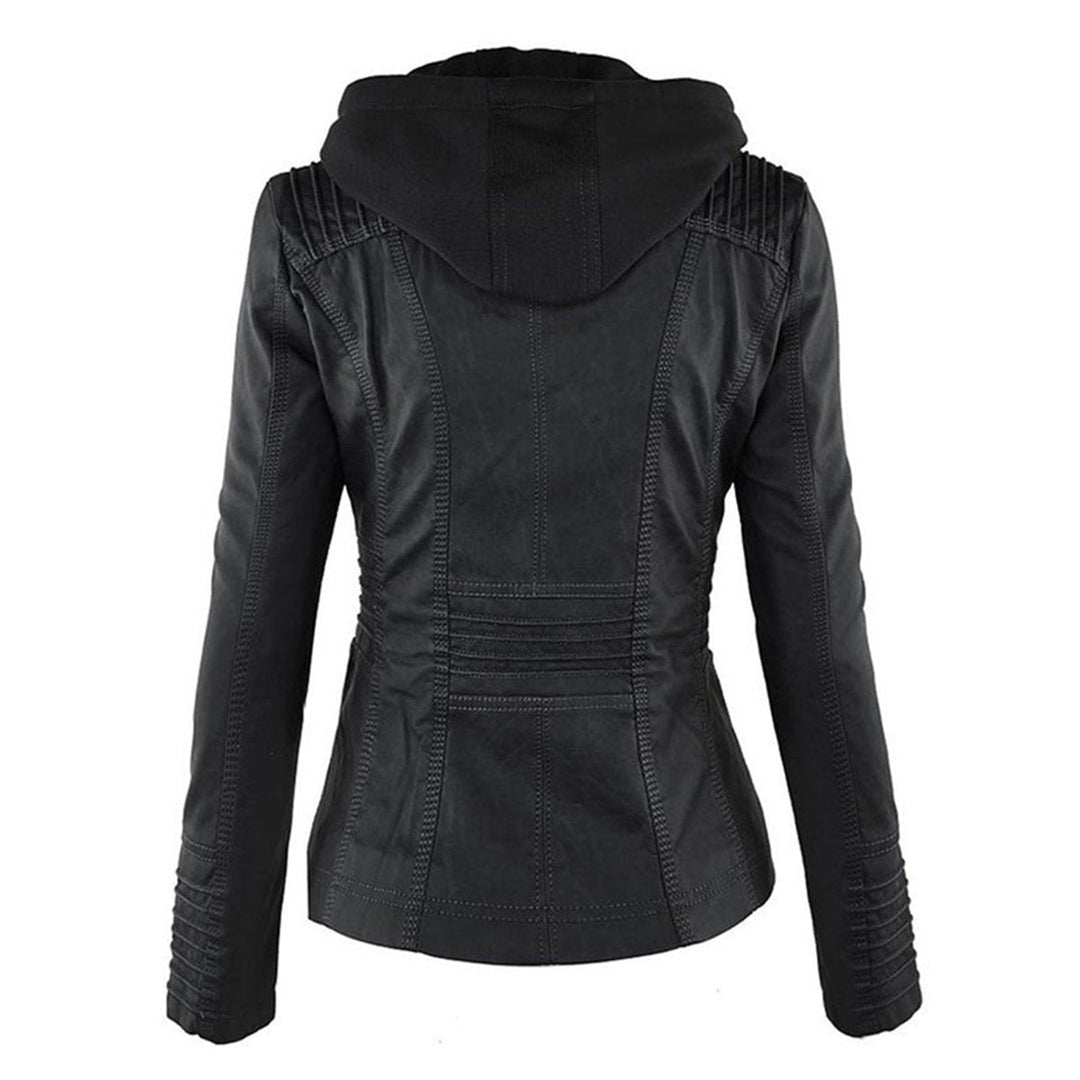 Lauren | Refined Hooded Moto Leather Jacket with Detachable Hood