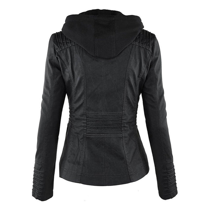 Lauren | Refined Hooded Moto Leather Jacket with Detachable Hood