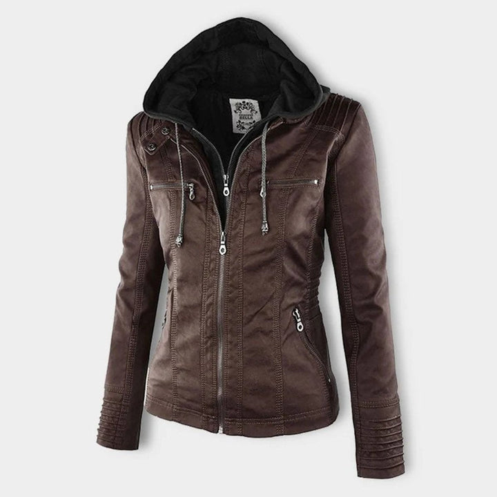 Lauren | Refined Hooded Moto Leather Jacket with Detachable Hood