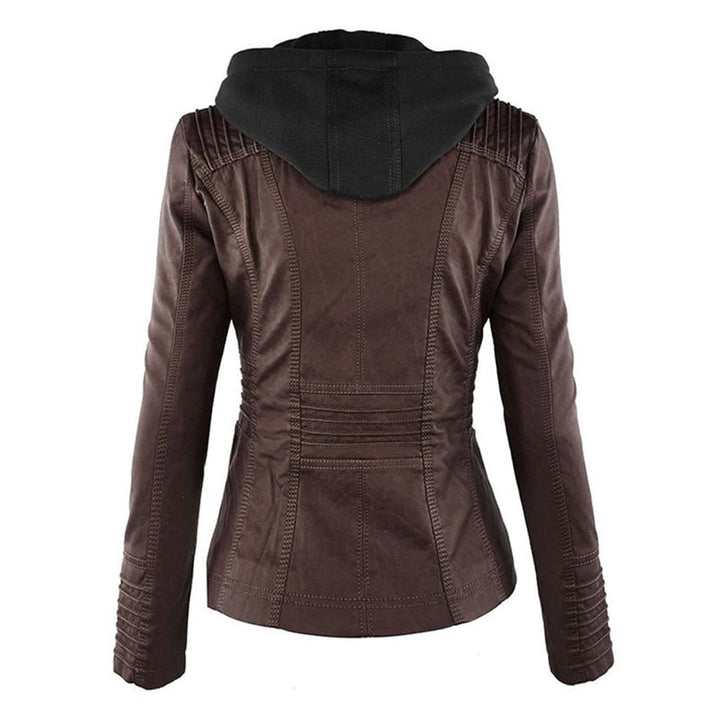 Lauren | Refined Hooded Moto Leather Jacket with Detachable Hood