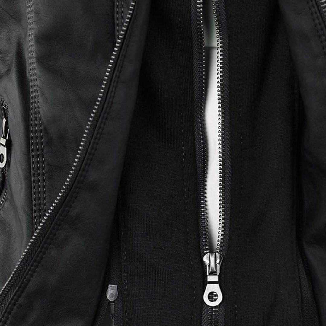 Lauren | Refined Hooded Moto Leather Jacket with Detachable Hood