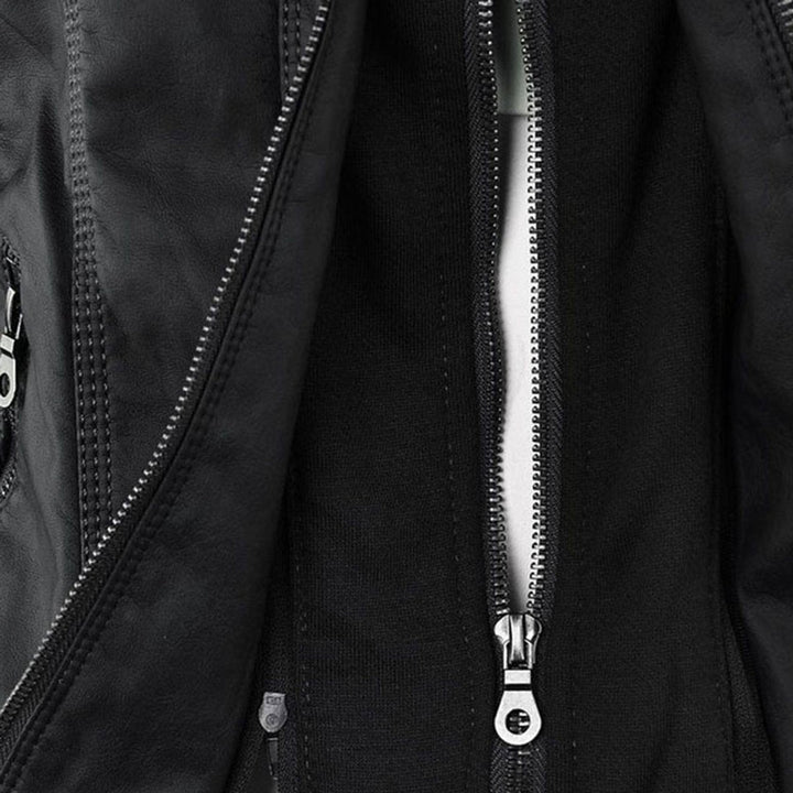 Lauren | Refined Hooded Moto Leather Jacket with Detachable Hood