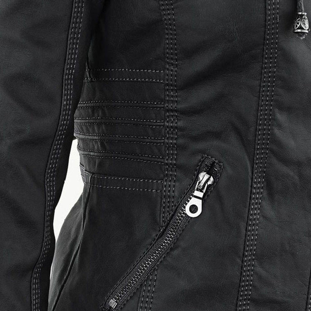 Lauren | Refined Hooded Moto Leather Jacket with Detachable Hood