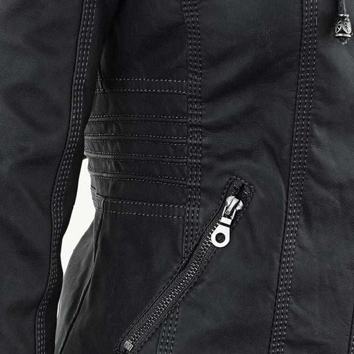 Lauren | Refined Hooded Moto Leather Jacket with Detachable Hood