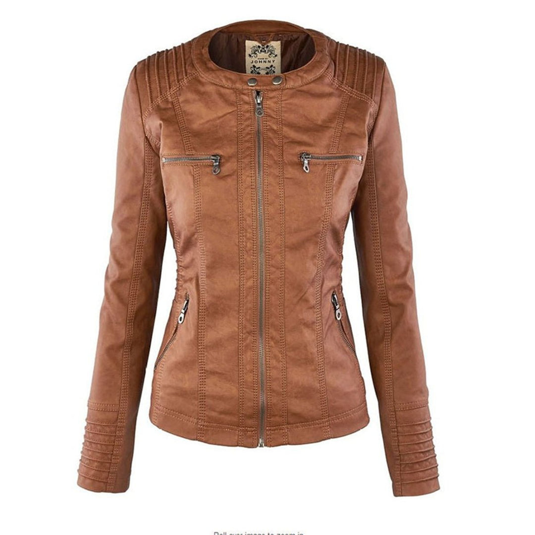 Lauren | Refined Hooded Moto Leather Jacket with Detachable Hood
