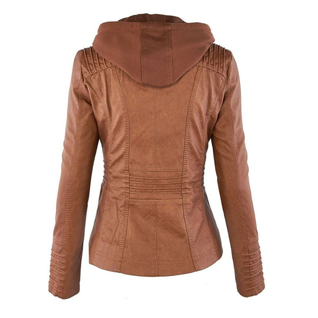 Lauren | Refined Hooded Moto Leather Jacket with Detachable Hood