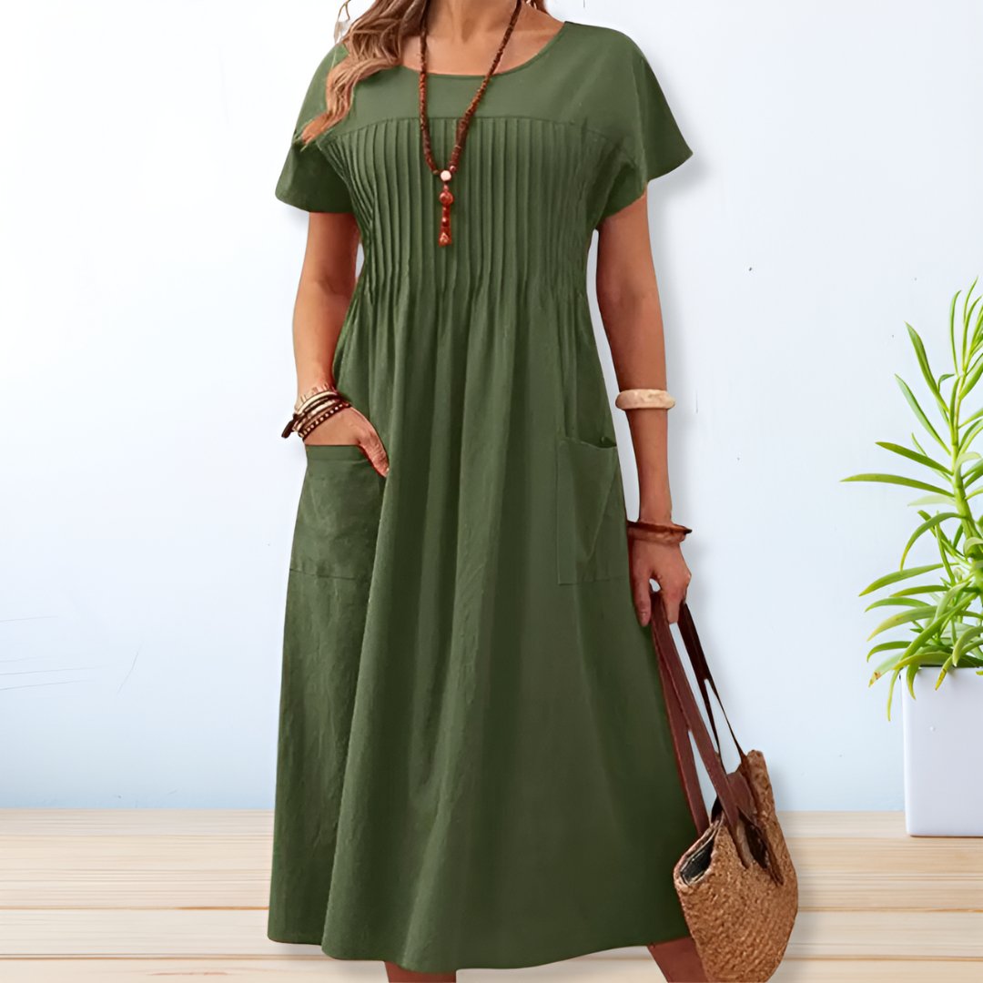 Lauren | Timeless Pleated Pocket Midi Fall Dress