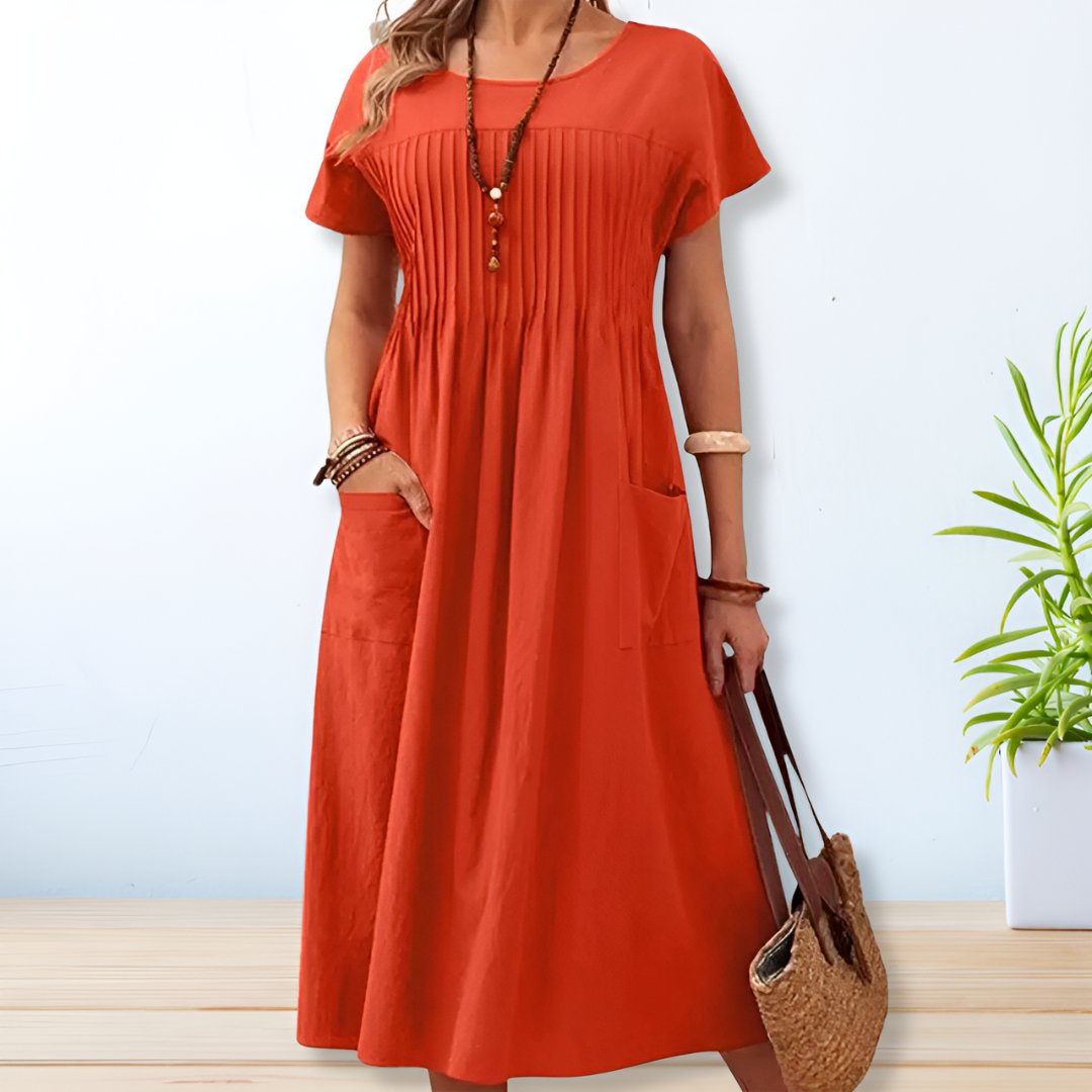 Lauren | Timeless Pleated Pocket Midi Fall Dress