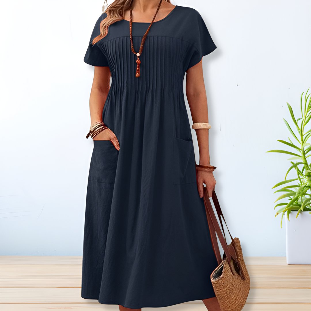 Lauren | Timeless Pleated Pocket Midi Fall Dress