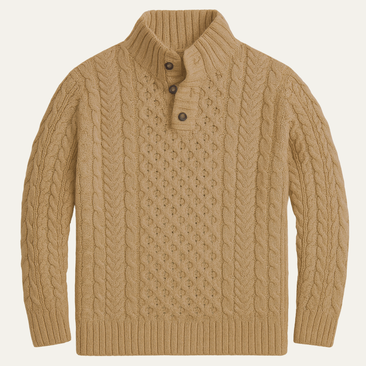 Lawrence | Button Neck Chunky Cable Knit Sweater