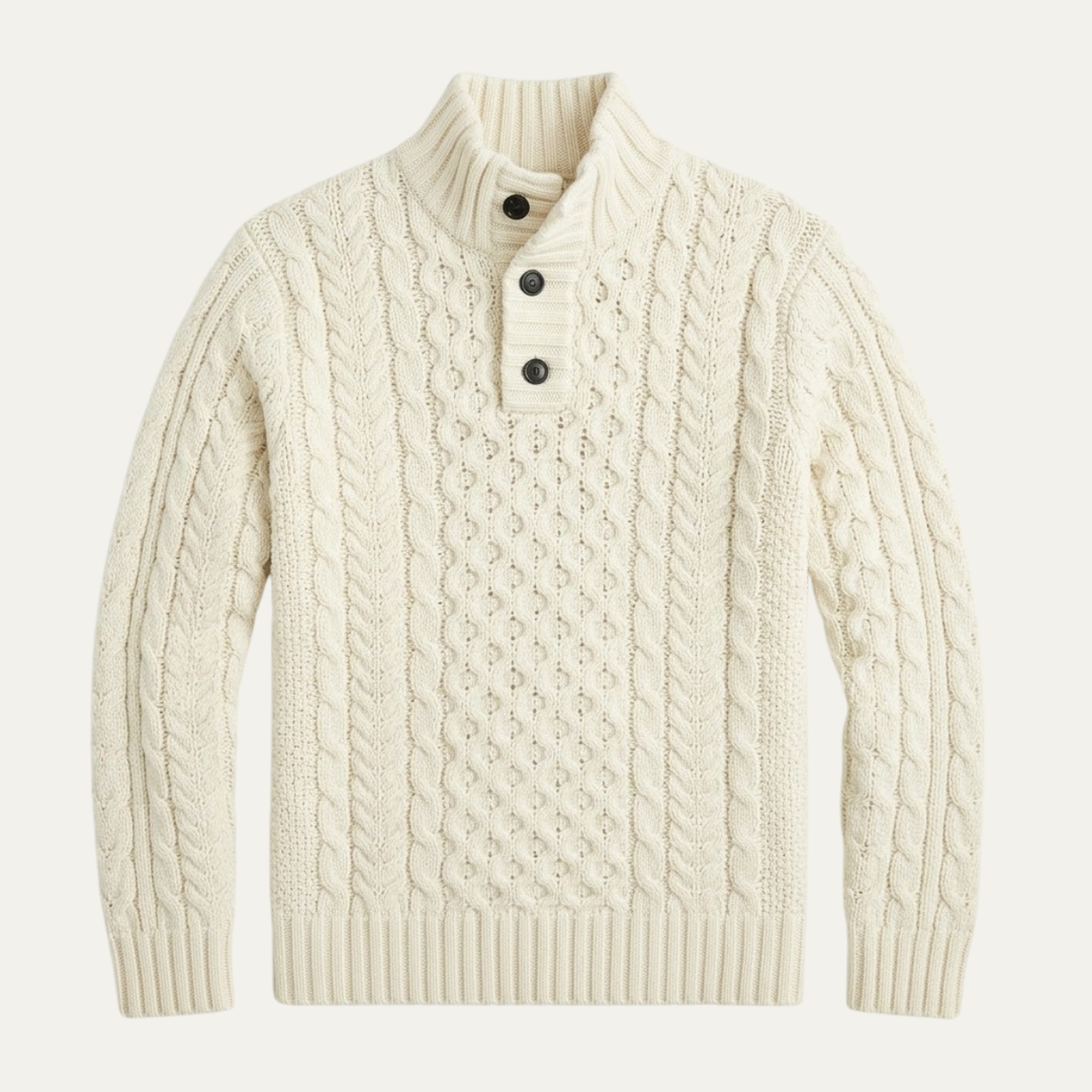 Lawrence | Button Neck Chunky Cable Knit Sweater
