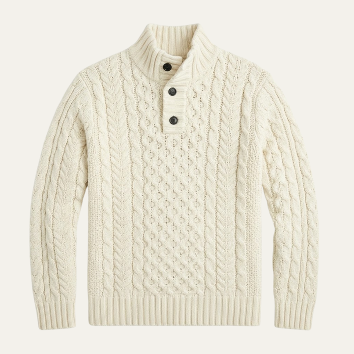 Lawrence | Button Neck Chunky Cable Knit Sweater